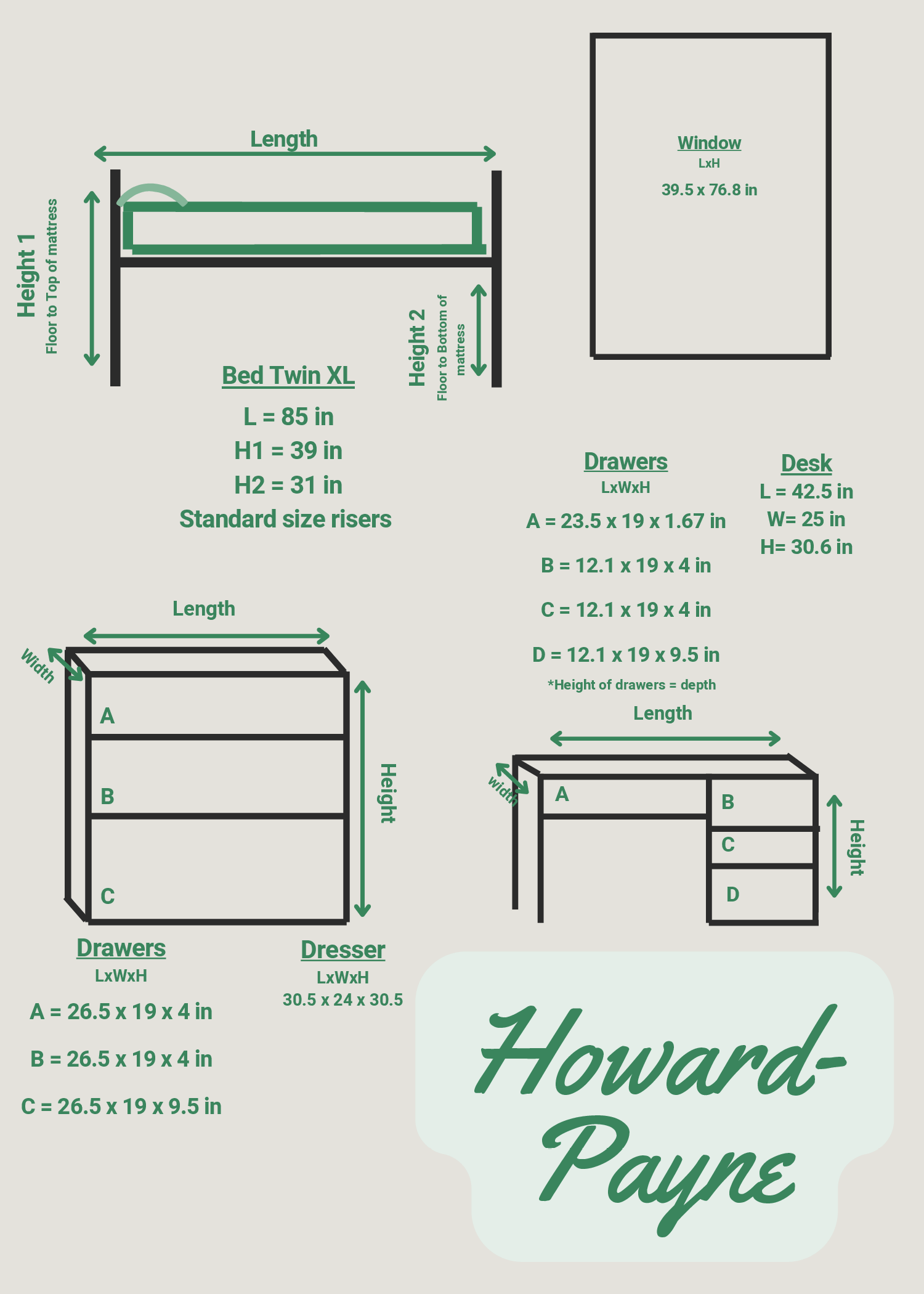 Howard Payne furniture dimensions