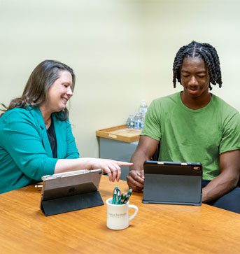 Student receiving help in Career Services