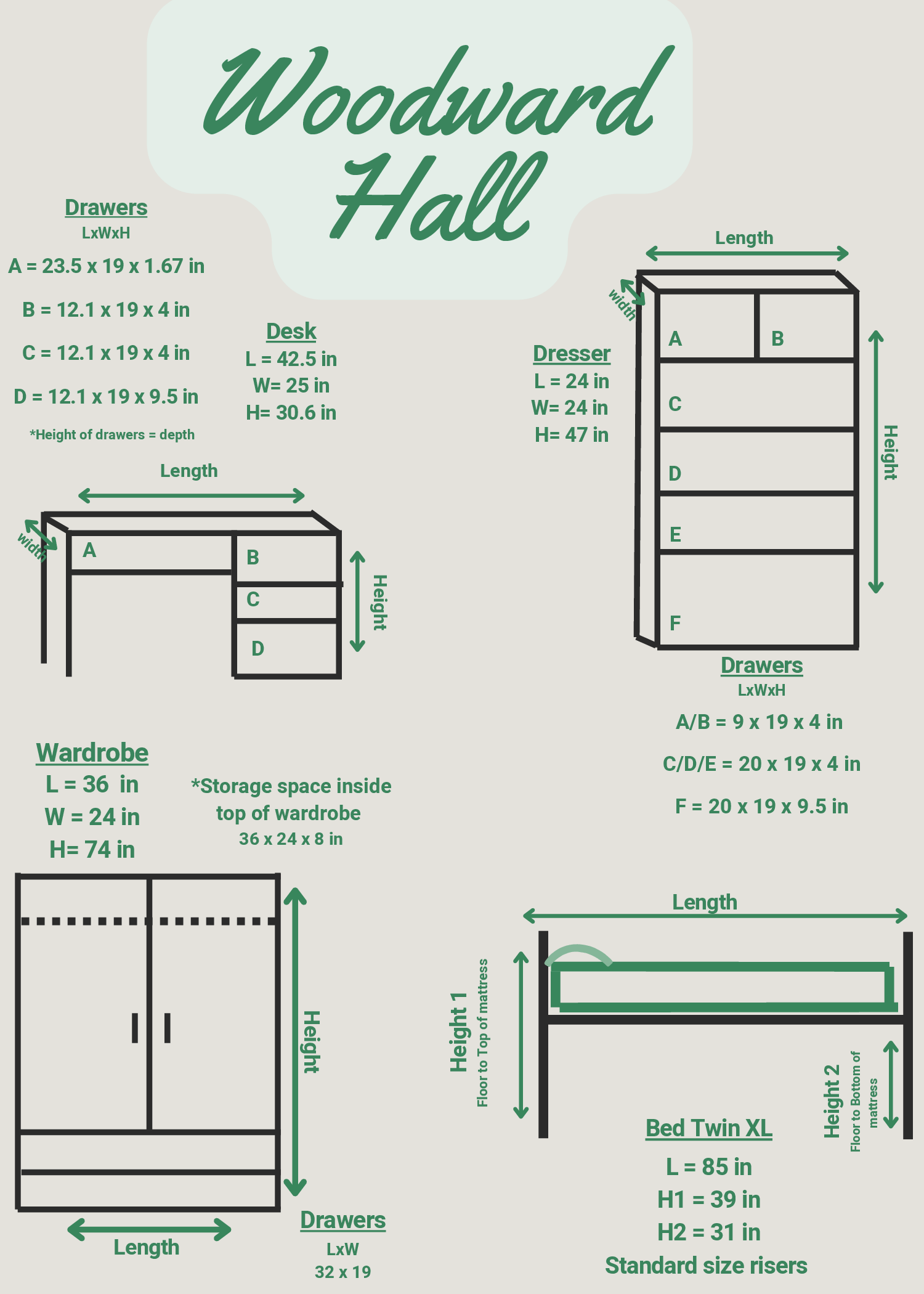Woodward furniture dimensions